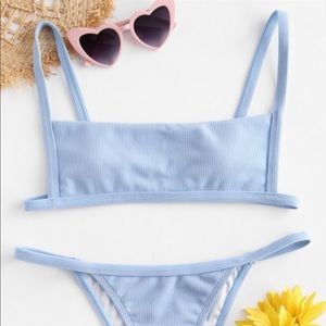 Zaful Ribbed Hook Steing Bikini Set